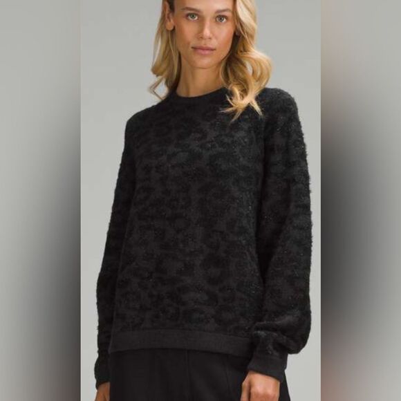 Lululemon‎ Athletica Black Jacquard Wool Blend Crew Neck Sweater Plush Texture - Picture 1 of 4